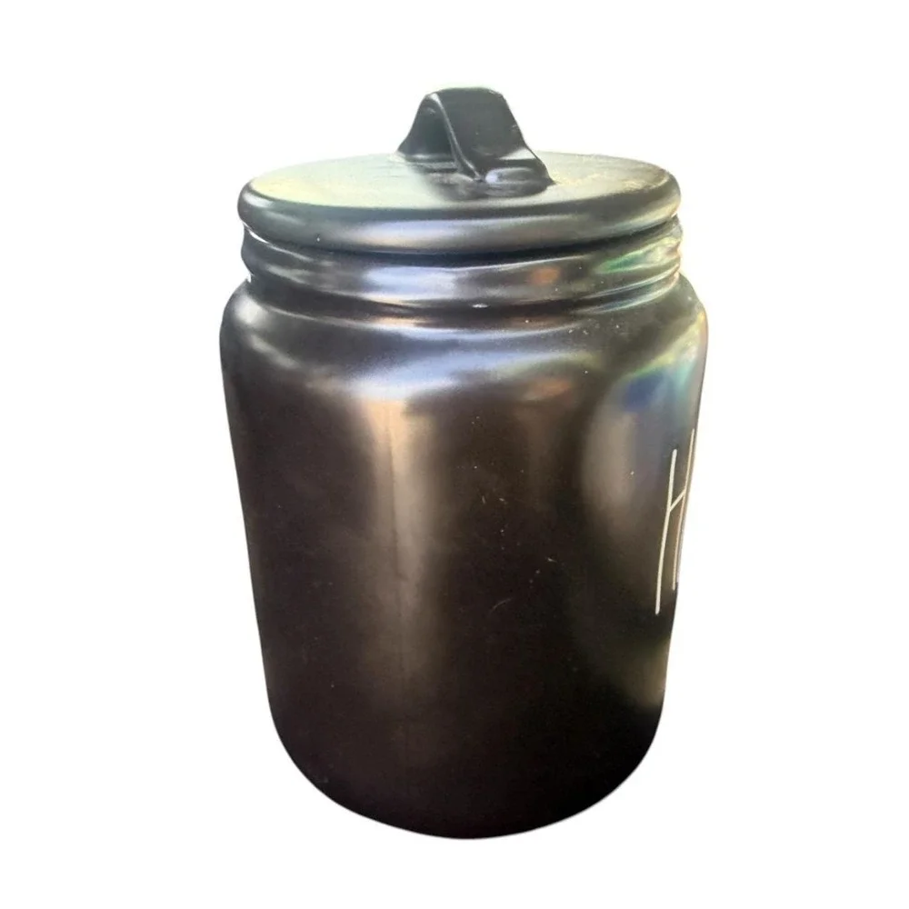 Rae Dunn HAUNTED Black Halloween Ceramic Canister w/ Lid Artisan Collection